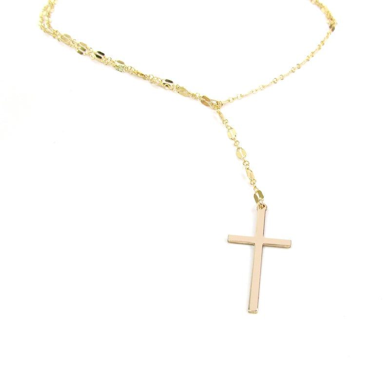 Cross Lariat Necklace | Convertible Gold Filled Reflective Bar Chain